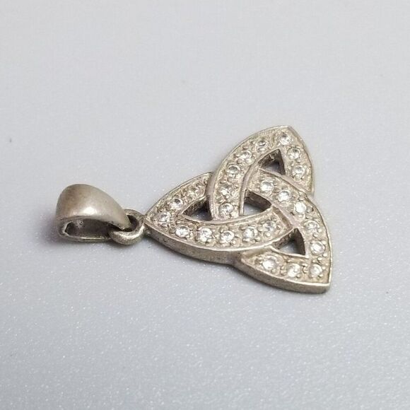 Vintage Sterling Silver Celtic Knot Rhinestone Encrusted Pendant Charm, 925 - Picture 6 of 10